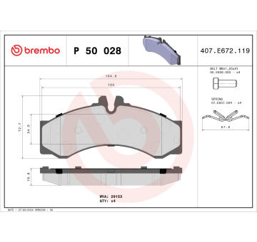 Sada brzdových destiček, kotoučová brzda BREMBO P 50 028