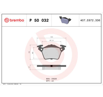 Sada brzdových destiček, kotoučová brzda BREMBO P 50 032