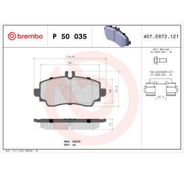 Sada brzdových destiček, kotoučová brzda BREMBO P 50 035