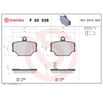 Sada brzdových destiček, kotoučová brzda BREMBO P 50 038