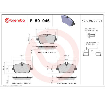 Sada brzdových destiček, kotoučová brzda BREMBO P 50 046