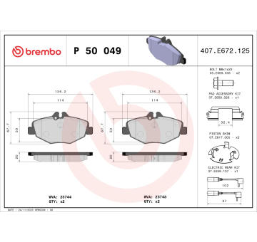 Sada brzdových destiček, kotoučová brzda BREMBO P 50 049