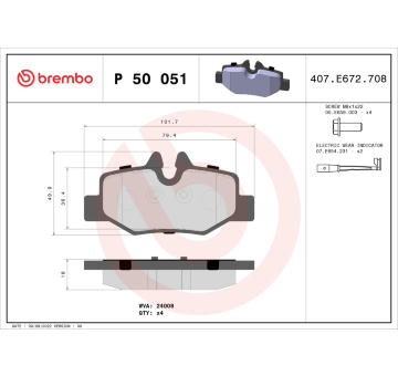 Sada brzdových destiček, kotoučová brzda BREMBO P 50 051