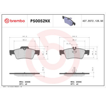 Sada brzdových destiček, kotoučová brzda BREMBO P50052NX