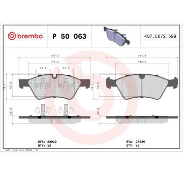 Sada brzdových destiček, kotoučová brzda BREMBO P 50 063