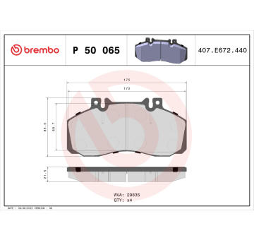 Sada brzdových destiček, kotoučová brzda BREMBO P 50 065