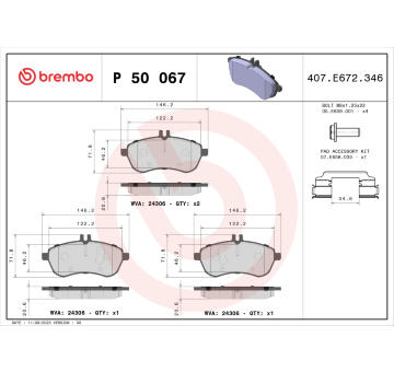 Sada brzdových destiček, kotoučová brzda BREMBO P 50 067