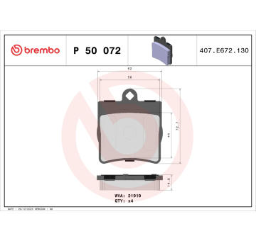 Sada brzdových destiček, kotoučová brzda BREMBO P 50 072