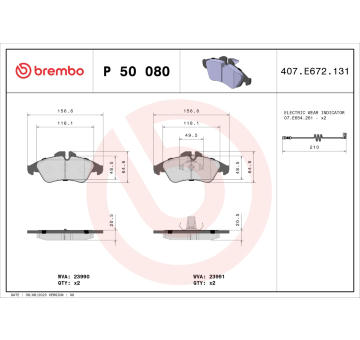 Sada brzdových destiček, kotoučová brzda BREMBO P 50 080