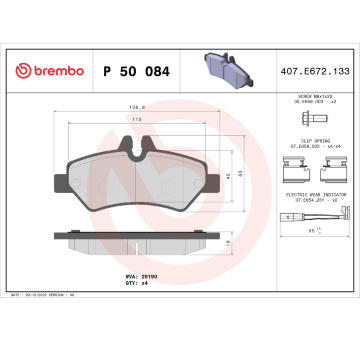 Sada brzdových destiček, kotoučová brzda BREMBO P 50 084