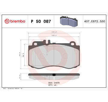 Sada brzdových destiček, kotoučová brzda BREMBO P 50 087