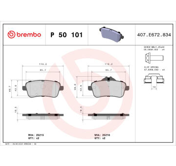 Sada brzdových destiček, kotoučová brzda BREMBO P 50 101