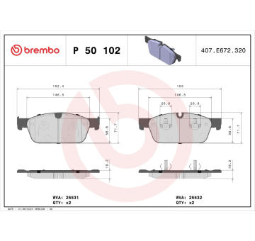 Sada brzdových destiček, kotoučová brzda BREMBO P 50 102X