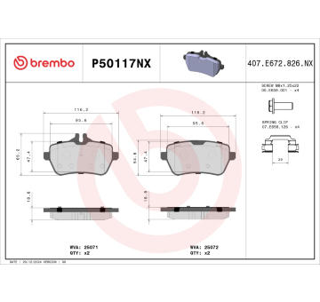 Sada brzdových destiček, kotoučová brzda BREMBO P50117NX