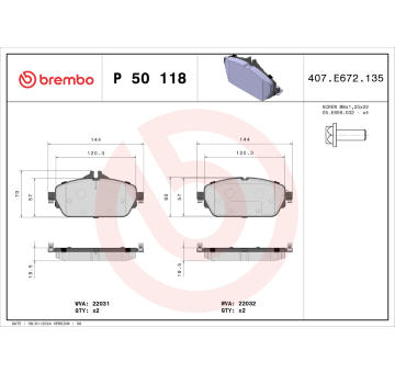 Sada brzdových destiček, kotoučová brzda BREMBO P 50 118