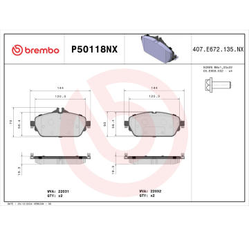 Sada brzdových destiček, kotoučová brzda BREMBO P50118NX