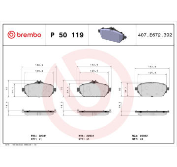 Sada brzdových destiček, kotoučová brzda BREMBO P 50 119