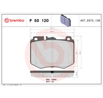 Sada brzdových destiček, kotoučová brzda BREMBO P 50 120