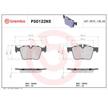 Sada brzdových destiček, kotoučová brzda BREMBO P50122NX
