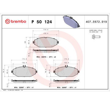 Sada brzdových destiček, kotoučová brzda BREMBO P 50 124