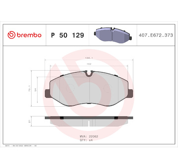 Sada brzdových destiček, kotoučová brzda BREMBO P 50 129