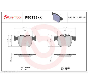 Sada brzdových destiček, kotoučová brzda BREMBO P50133NX
