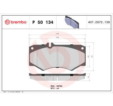 Sada brzdových destiček, kotoučová brzda BREMBO P 50 134