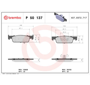 Sada brzdových destiček, kotoučová brzda BREMBO P 50 137