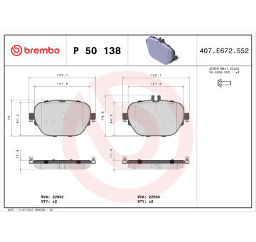 Sada brzdových destiček, kotoučová brzda BREMBO P 50 138