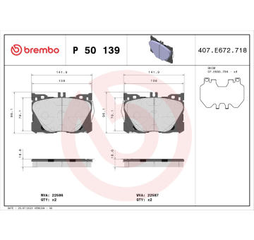 Sada brzdových destiček, kotoučová brzda BREMBO P 50 139