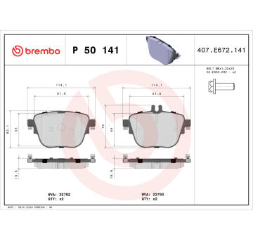 Sada brzdových destiček, kotoučová brzda BREMBO P 50 141