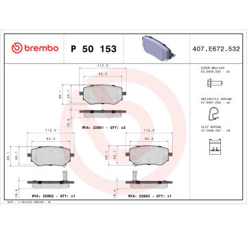 Sada brzdových destiček, kotoučová brzda BREMBO P 50 153