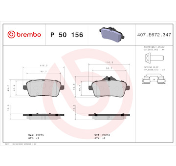 Sada brzdových destiček, kotoučová brzda BREMBO P 50 156