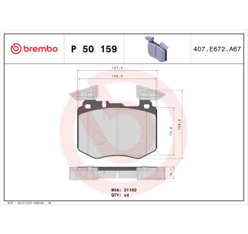 Sada brzdových destiček, kotoučová brzda BREMBO P 50 159