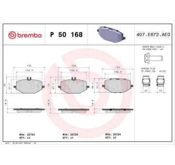 Sada brzdových destiček, kotoučová brzda BREMBO P 50 168