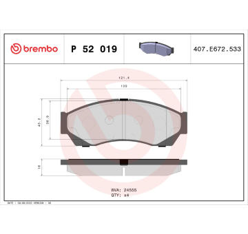 Sada brzdových platničiek kotúčovej brzdy BREMBO P 52 019