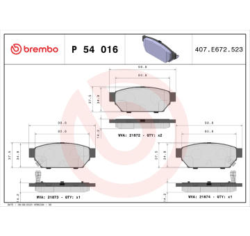 Sada brzdových destiček, kotoučová brzda BREMBO P 54 016