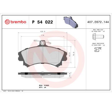 Sada brzdových destiček, kotoučová brzda BREMBO P 54 022