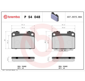 Sada brzdových destiček, kotoučová brzda BREMBO P 54 048