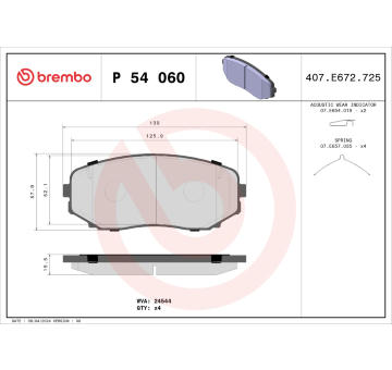 Sada brzdových destiček, kotoučová brzda BREMBO P 54 060