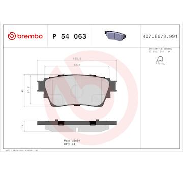 Sada brzdových destiček, kotoučová brzda BREMBO P 54 063