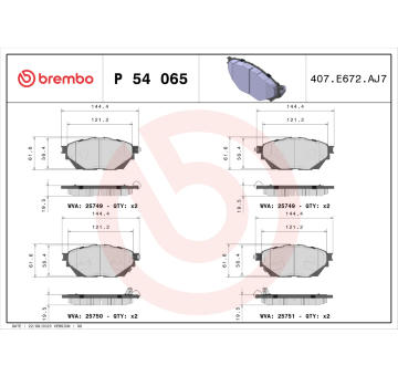 Sada brzdových destiček, kotoučová brzda BREMBO P 54 065