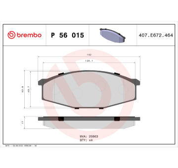 Sada brzdových destiček, kotoučová brzda BREMBO P 56 015