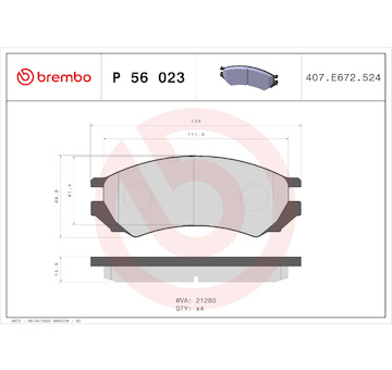 Sada brzdových destiček, kotoučová brzda BREMBO P 56 023