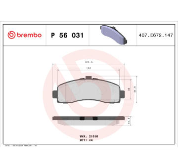 Sada brzdových destiček, kotoučová brzda BREMBO P 56 031