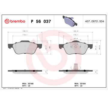 Sada brzdových destiček, kotoučová brzda BREMBO P 56 037