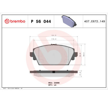 Sada brzdových destiček, kotoučová brzda BREMBO P 56 044