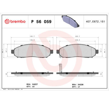 Sada brzdových destiček, kotoučová brzda BREMBO P 56 059