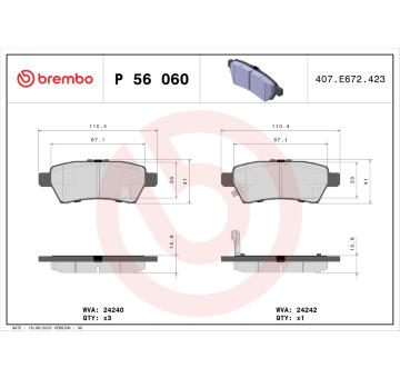 Sada brzdových destiček, kotoučová brzda BREMBO P 56 060