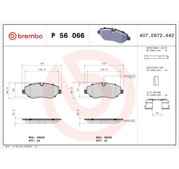 Sada brzdových destiček, kotoučová brzda BREMBO P 56 066